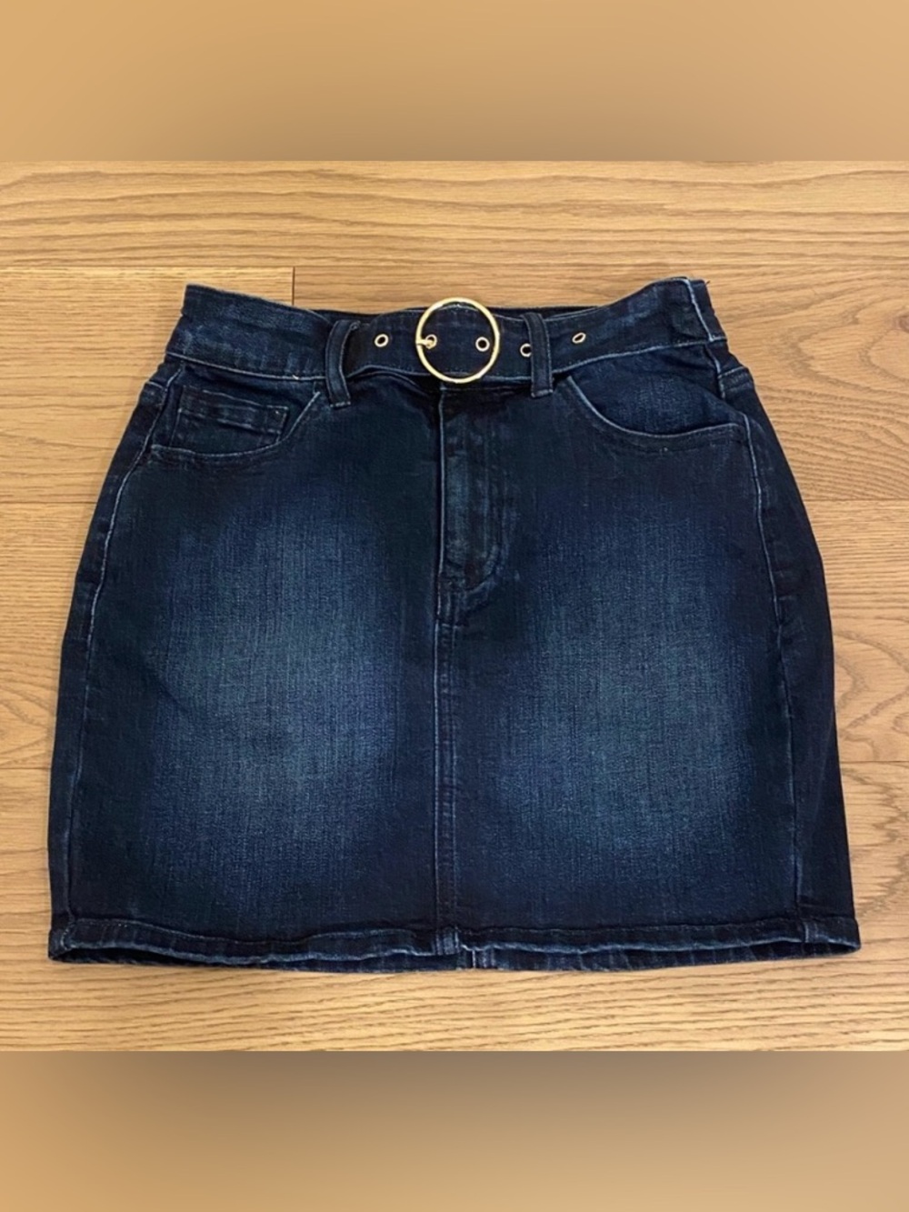 Y2K GUESS Dark Blue Mini Skirt with Gold Buckle